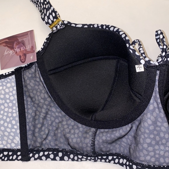 NWT 36D Smart & Sexy Bikini Top Swim Longline Adj Top Black White Polka Dots New - Picture 7 of 16